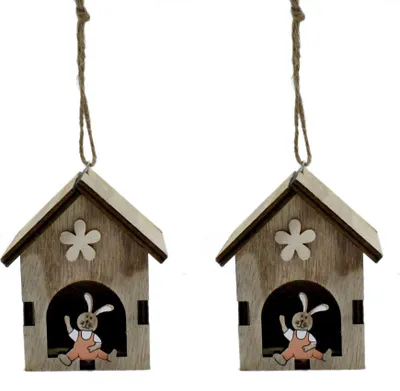 Produktbild von Holz Hase im Haus - Anhänger 7 x 8cm 2 Stück