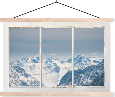 Produktbild von MuchoWow® Textilposter Aussicht - Berg - Schnee 60x40 cm mit holzfarbenen Rahmen - Bilder