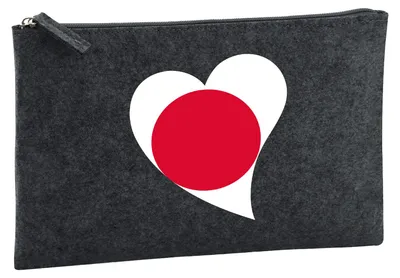 Produktbild von Huuraa Kulturbeutel Japan Flagge Herz 1 Liter Charcoal Filz Kosmetiktasche Geschenkidee