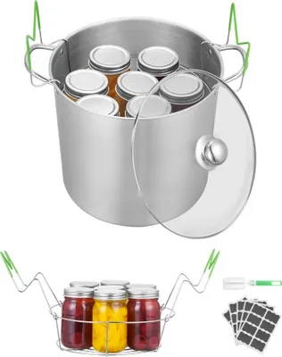 Produktbild von Einmachtopf Edelstahl 19,86L - Einkochtopf mit Gestell & Glasdeckel - Großer Einmachkessel aus Edelstahl