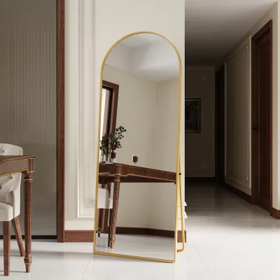 Produktbild von CDGlobal Bogen Ganzkörperspiegel, 165X60cm Groß Bodenspiegel in voller Länge, Gewölbter Standspiegel, der Wand montiert Spiegel im Schlafzimmer,Ankleidezimmer, (Gold)