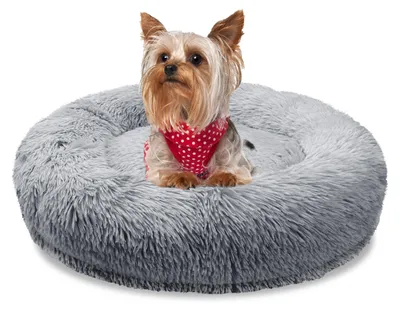 Produktbild von BLUZELLE Orthopädisches Hundebett Kleine Hunde & Katzen, 50cm Donut Kissen Waschbar Rund Memory Foam Katzenbett Plüsch Hellgrau