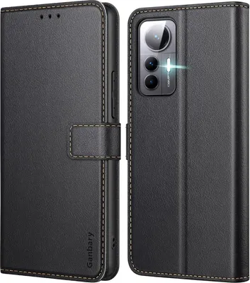 Image de Housse de téléphone Xiaomi 12 Lite - Housse en cuir à rabat premium avec fentes pour cartes, fermeture magnétique, fonction stand - Noir