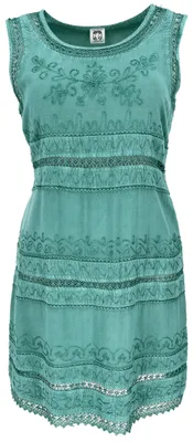 Produktbild von Besticktes Boho Sommerkleid, Indisches Hippie Minikleid - Türkisgrün, Damen, Viskose, Kleider