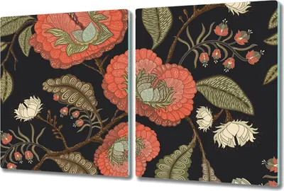 Produktbild von Glas-Herdabdeckplatte Glaskeramikkochfeld-Abdeckung Spritzschutz - 2x 40x52 cm - Retro-Blumen Vintage