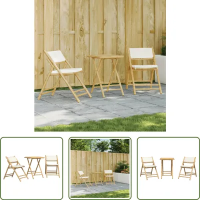 Produktbild von The Living Store 3-tlg. Bistro-Set Klappbar mit Cremeweißen Kissen Bambus