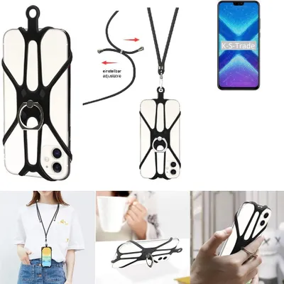 Produktbild von K-S-Trade 3in1 Handykette Handyband Handykordel Halsband Smartphone-Ring Handy-Ring kompatibel mit Huawei Honor 9x Lite Fingerhalterung Handyring