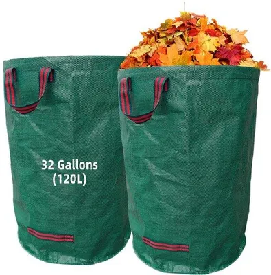 Produktbild von Gras- und Blattabfallbeutel 2x 120L, wasserdicht, stabil, opklappbar, grüner Abfallbeutel