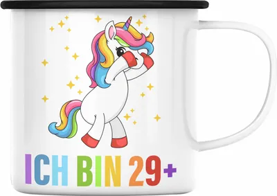 Produktbild von TRENDATION Ich Bin 29+ Emaille Tasse Becher Einhorn 30. Geburtstag Sprüche Geschenkidee Frauen Männer (Schwarz)