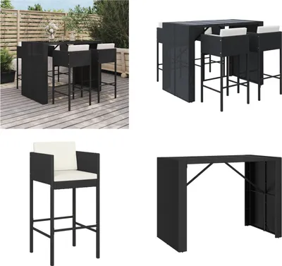 Immagine prodotto di vidaXL Set bar da giardino 5 pezzi con cuscini in poly rattan nero - Set bar da giardino - Set bar da giardino - Set bar da giardino - Bar da giardino