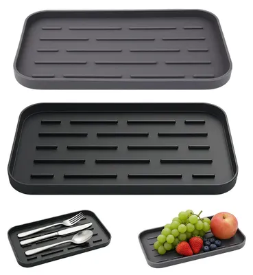 2er Set Silikon-Löffelhalter, schwarz/grau, 25,4 cm