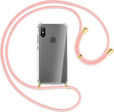 Produktbild von Handykette Backcover-Schutzhülle mit Band (Metall goldfarben) für Xiaomi Redmi Note 6 Pro - rosa