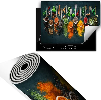 Produktbild von Herdabdeckplatte 70x52 cm Glaskeramikkochfeld Abdeckung Anti Rutsch Matte Aufrollbar, Gewürze Löffel