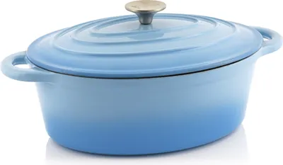 Productafbeelding van BBQ-Toro gietijzeren cocotte, 4,3 liter, blauw, ovaal, geëmailleerde gietijzeren braadpan met deksel
