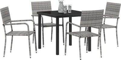 Image de Salon de jardin avec coussins 5 pcs Gris Poly-Rotin
