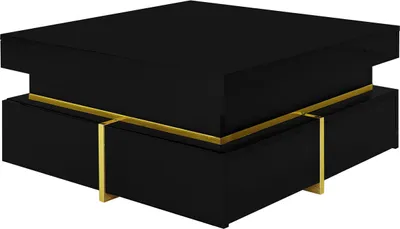 Produktbild von Couchtisch(Schwarz)Hochglanz-Wohnzimmertisch, Beistelltisch mit Schubladen und goldenen Akzenten