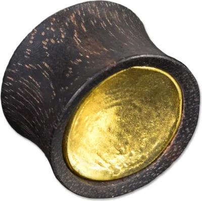 Produktbild von viva-adorno 1 Stück 16mm Plug Flesh Tunnel Holz Sonne Gold Messing Vintage Inlay Ohr Piercing 10 - 16mm Z511.D2