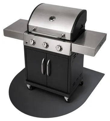 Obrázek produktu pro Podložka pod gril – 80 × 70 cm – kovová – černá – žáruvzdorná podložka na ochranu podlahy – tepelná izolační podložka – venkovní použití – terasa – příslušenství ke grilu