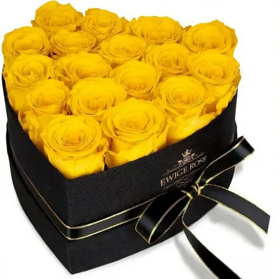 Immagine prodotto di Rose conservate in confezione a forma di cuore - 17 rose eterne, colore giallo