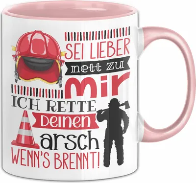 Produktbild von Feuerwehr Tasse Geschenk Für Feuerwehrmann Sei Lieber Nett Zu Mir (Rosa)