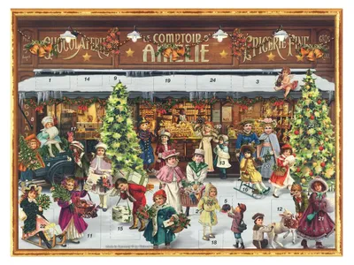 Produktbild von Adventskalender mit Schokolade – Chocolaterie Amélie, nostalgisches Stadtmotiv (75 g)