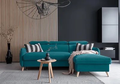Produktbild von MIUFORM Sweet Harmony - Ecksofa mit Bettfunktion und Bettkasten L-FORM RECHTS - 228x162cm - Velours Türkis - Sofa Schlafsofa Couch