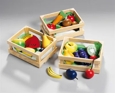 Produktbild von Holzkorb mit Holzobst/Holzgemüse sortiert, 1 Set