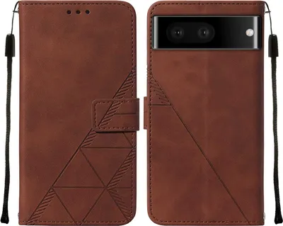 Image de Etui en cuir pour Google Pixel 7 Pro avec embossage, porte-cartes et support Marron
