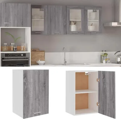 Produktbild von vidaXL Hängeschrank Grau Sonoma 39,5x31x60 cm Holzwerkstoff - Hängeschrank - Hängeschränke - Küchenschrank - Wandschrank