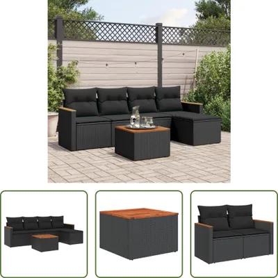Produktbild von The Living Store 6-tlg. Garten-Sofagarnitur mit Kissen Schwarz Poly Rattan