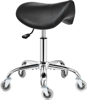 Image de Tabouret à roulettes - Tabouret mobile - Tabouret d'atelier - Tabouret de salon - Tabouret ergonomique - Noir