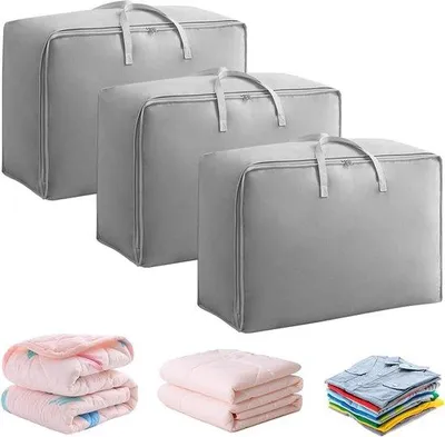Produktbild von Unyqoos® 3er-Set wasserdichte Aufbewahrungstaschen 70 L – Bettdecken-, Kissen- und Kleidertasche mit Reißverschluss & Tragegriffen, 63 x 25 x 45 cm