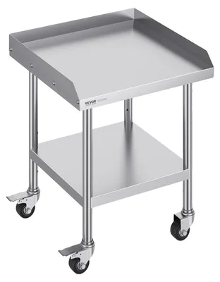 Immagine prodotto di Tavolo da lavoro in acciaio inox VEVOR, tavolo da lavoro commerciale per la preparazione di alimenti con 4 ruote, paraspruzzi su 3 lati, 610 x 610 x 762 mm Tavolo da lavoro, tavolo da lavoro per ristoranti