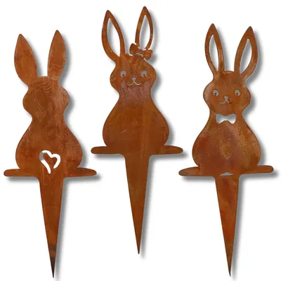 Produktbild von Rostikal Osterhasen Figuren 6,5 x 18 cm Gartenstecker Rost 3er Set Ostern Deko