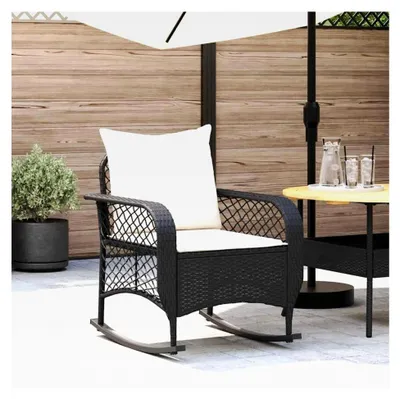 Produktbild von Garten-Schaukelstuhl mit Kissen in Schwarz aus Poly Rattan