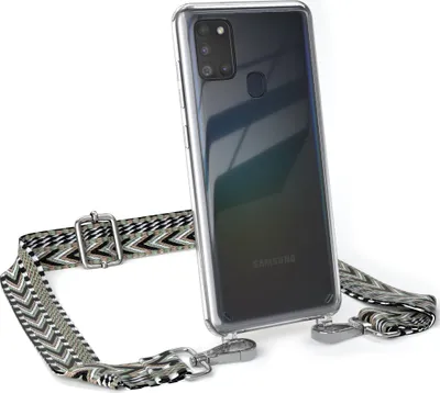 Produktbild von EAZY CASE Handykette - Verstellbarer Trageriemen kompatibel mit Samsung Galaxy A21s, Handykordel mit transparenter Silikon-Hülle, Band in Grün