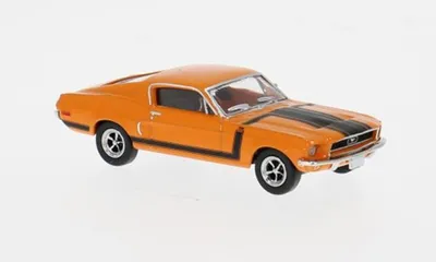 Immagine prodotto di Modello in scala della Ford Mustang, color arancione, anno 1968.