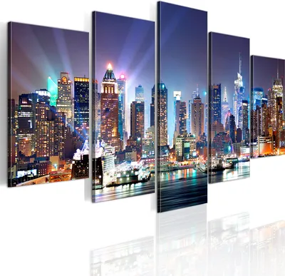 Produktbild von Leinwandbilder New York 200x100 cm Vlies Leinwandbild 5 tlg Kunstdruck modern Wandbilder XXL Wanddekoration Design Wand Bild - Stadt Panorama 9020099