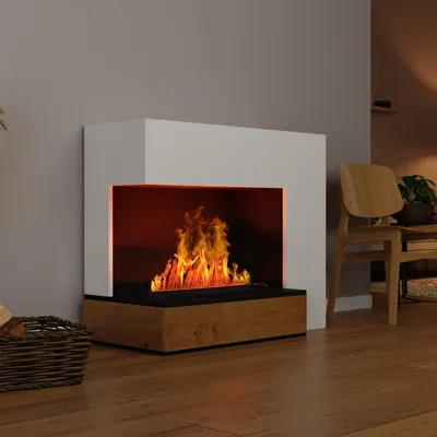 Produktbild von GLOW FIRE Elektrokamin 'Planck' | Wasserdampf Kamin mit OMC 500 ohne Holz in weiß Linksoffen | HxBxT: 109x90x53cm
