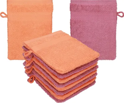 Produktbild von Betz 10 Stück Waschhandschuhe 16x21 cm PREMIUM 100% Baumwolle  Farbe: blutorange - beere