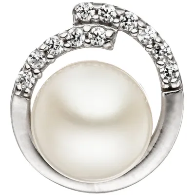 Produktbild von Anhänger mit Süßwasser Perle Zuchtperle weiß & Zirkonia 925 Silber Halsschmuck