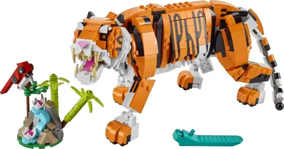 Produktbild von LEGO 31129 Creator Majestätischer Tiger, Panda oder Fisch, 3-in-1 Tierfiguren-Set, Spielzeug für Kinder, Jungen und Mädchen, Konstruktionsspielzeug mit Tieren
