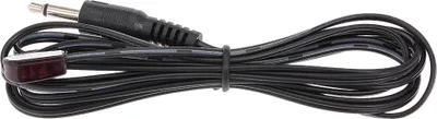 A black IR emitter cable with a 3.5mm jack connector, laid out on a white background.