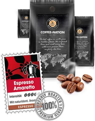 Produktbild von Kaffee ESPRESSO AMARETTO aromatisiert von Coffee-Nation, 500g Bohnen