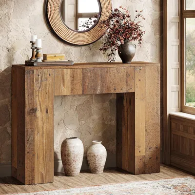 Produktbild von Tribesigns 100 cm Farmhouse-Konsolentisch, schmaler Sofa-Eingangstisch mit Schublade, kleiner Eingangstisch aus Holz , Flur, Foyer, Braun