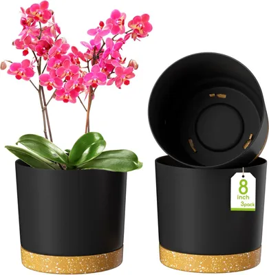 Productafbeelding van Moderne plantenbakken, 20 cm - Met afvoergaten en een afneembare onderzetter - Donkergrijs - Set van 3