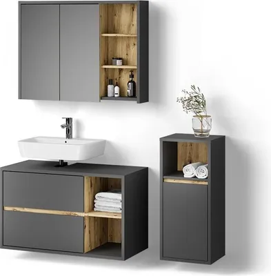 Produktbild von Badmöbel-Set Livinity Vomano Anthrazit 3 Teile, mit Midischrank, Model 52792