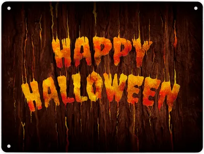 Produktbild von Metallschild XL mit Holz Motiv und Spruch: Happy Halloween Schild Blechschild
