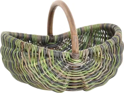 Zdjęcie produktu dla KRINES HOME Koszyk na zakupy / koszyk na wieszaki / shopper wykonany z prawdziwego rattanu, uchwyt do przenoszenia koszyka lekki i wytrzymały (zielony niebieski mix)