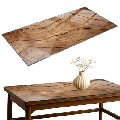 Produktbild von Glasplatte Tisch – Esstischplatte Glas – Tischplatte Glas – Glasarbeitsplatte Tisch – Glasplatte Esstisch – Pflegeleicht – Witterungsbeständig – 120x60 cm – Natürliche Holzmaserung